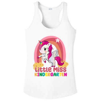 Little Miss Kindergarten Rainbow Unicorn Ladies PosiCharge Competitor Racerback Tank