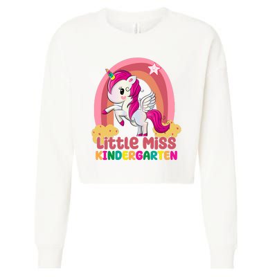 Little Miss Kindergarten Rainbow Unicorn Cropped Pullover Crew