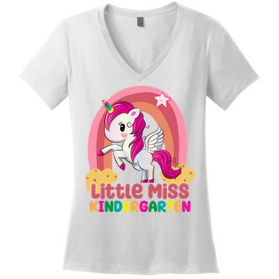 Little Miss Kindergarten Rainbow Unicorn Women's V-Neck T-Shirt