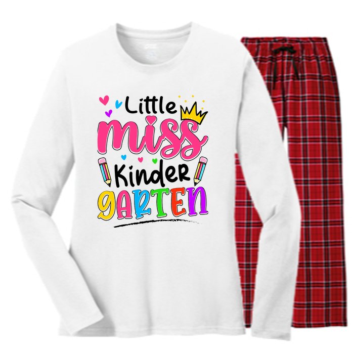 Little Miss Kindergarten Back To School Kindergarten Girl Women's Long Sleeve Flannel Pajama Set 