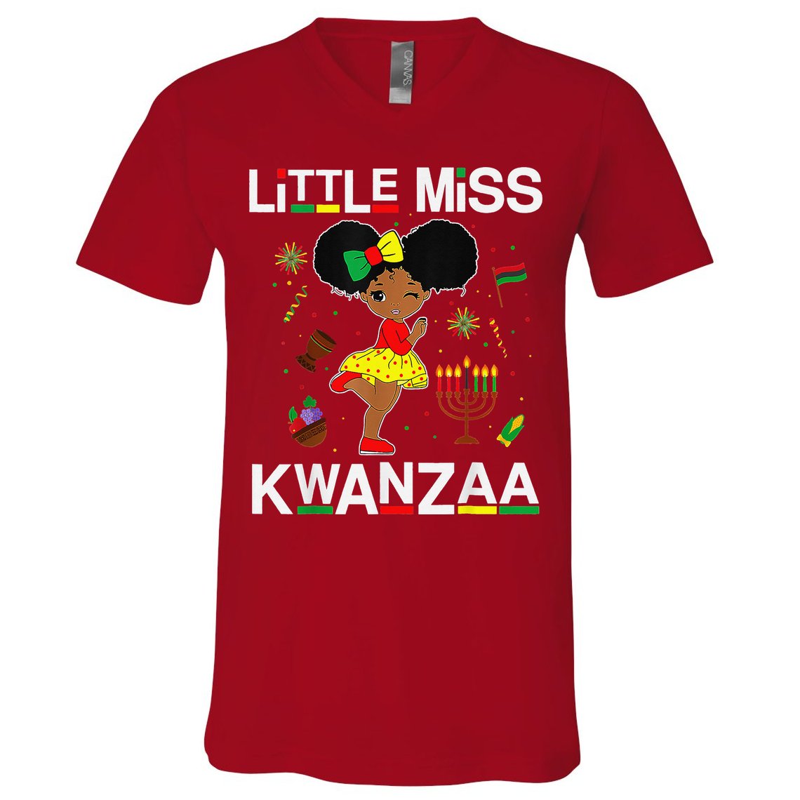 Little Miss Kwanzaa Outfits For Black Girl V-Neck T-Shirt