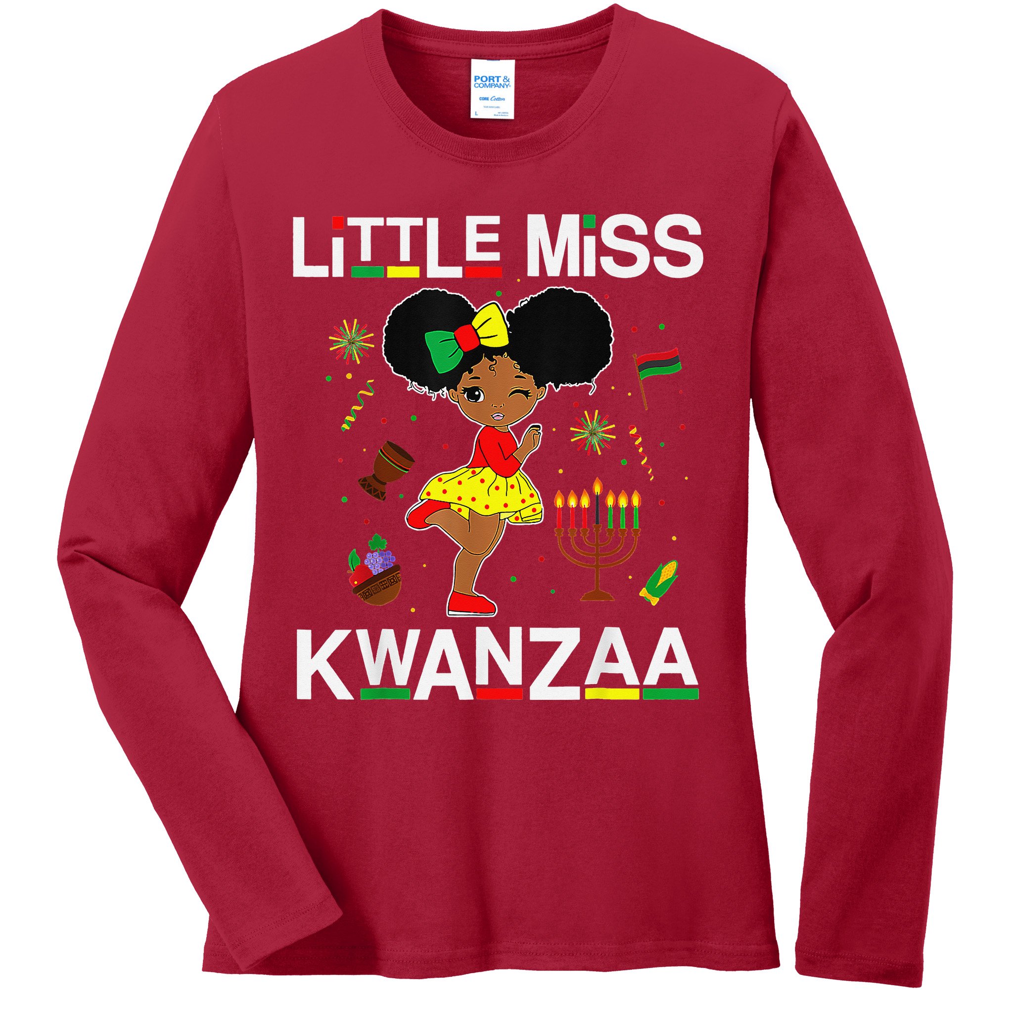 Little Miss Kwanzaa Outfits For Black Girl Ladies Long Sleeve Shirt