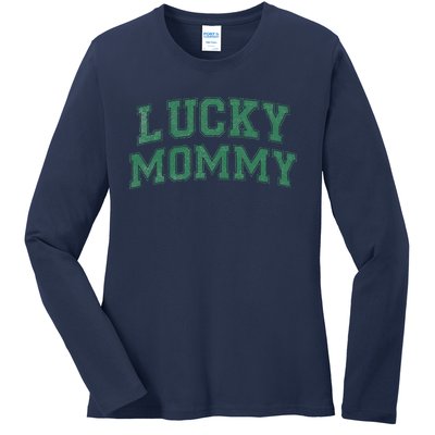 Lucky Mommy Life St Patricks Day Shamrock Family Womens Funny Ladies Long Sleeve Shirt