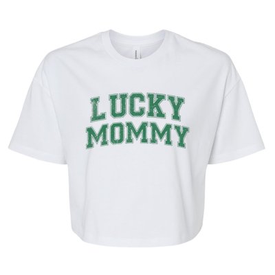 Lucky Mommy Life St Patricks Day Shamrock Family Womens Funny Bella+Canvas Jersey Crop Tee