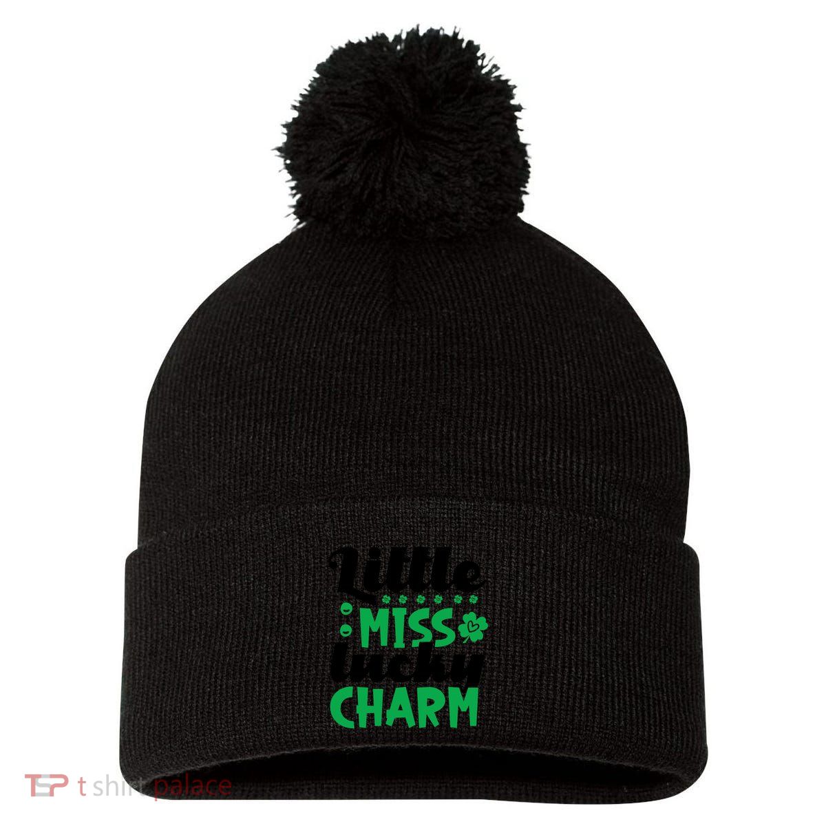 Little Miss Lucky Charm St Patrick's Day Pom Pom 12in Knit Beanie