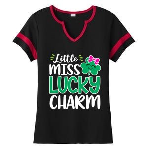 Little Miss Lucky Charm Shamrock St Patricks Day Girls Ladies Halftime Notch Neck Tee