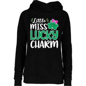 Little Miss Lucky Charm Shamrock St Patricks Day Girls Womens Funnel Neck Pullover Hood