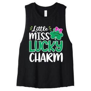 Little Miss Lucky Charm Shamrock St Patricks Day Girls Women's Racerback Cropped Tank