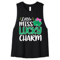 Little Miss Lucky Charm Shamrock St Patricks Day Girls Women's Racerback Cropped Tank