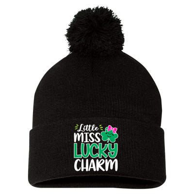 Little Miss Lucky Charm Shamrock St Patricks Day Girls Pom Pom 12in Knit Beanie