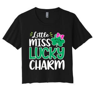 Little Miss Lucky Charm Shamrock St Patricks Day Girls Women's Crop Top Tee