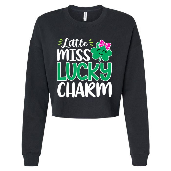 Little Miss Lucky Charm Shamrock St Patricks Day Girls Cropped Pullover Crew