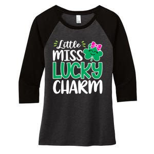 Little Miss Lucky Charm Shamrock St Patricks Day Girls Women's Tri-Blend 3/4-Sleeve Raglan Shirt