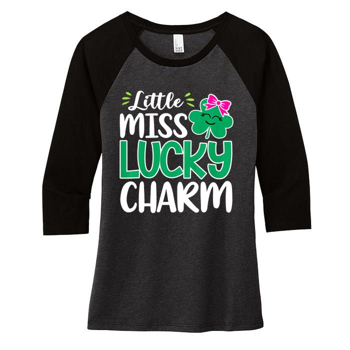 Little Miss Lucky Charm Shamrock St Patricks Day Girls Women's Tri-Blend 3/4-Sleeve Raglan Shirt