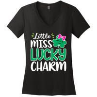 Little Miss Lucky Charm Shamrock St Patricks Day Girls Women's V-Neck T-Shirt