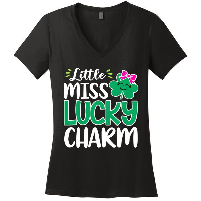 Little Miss Lucky Charm Shamrock St Patricks Day Girls Women's V-Neck T-Shirt