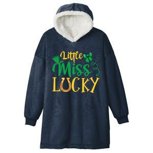 Little Miss Lucky Funny Gift St Patricks Day Cute Gift Hooded Wearable Blanket