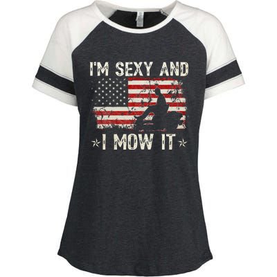 Lawn Mowing Landscaping IM Sexy And I Mow It Flag Enza Ladies Jersey Colorblock Tee