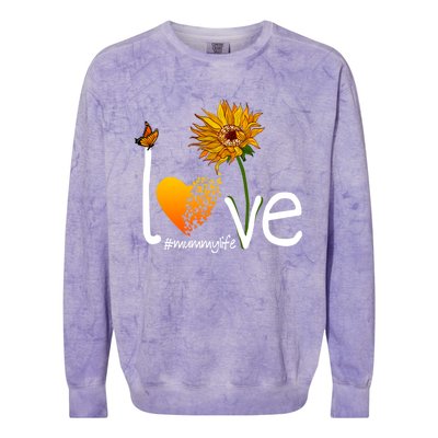 Love Mummy Life Mom Grandma Butterfly Sunflower Graphic Cool Gift Colorblast Crewneck Sweatshirt