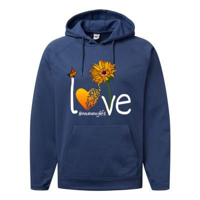 Love Mummy Life Mom Grandma Butterfly Sunflower Graphic Cool Gift Performance Fleece Hoodie