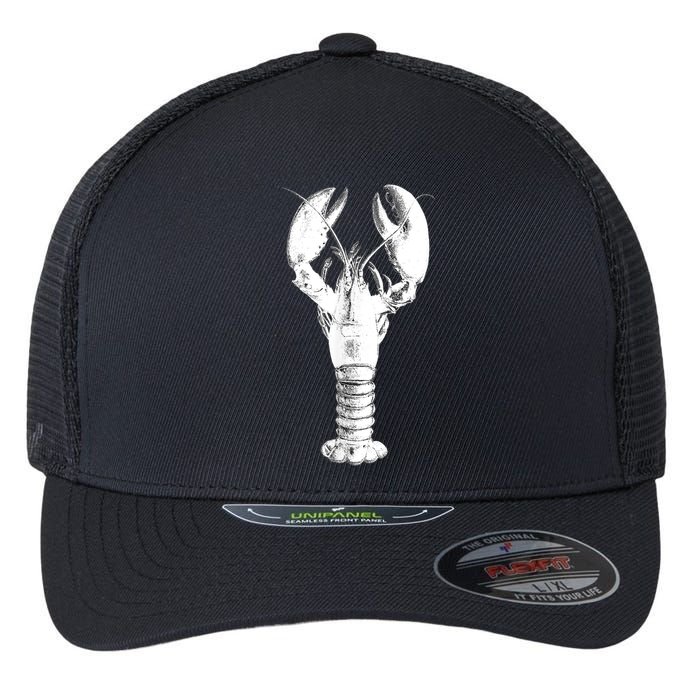 Large Maine Lobster in White Tee Flexfit Unipanel Trucker Cap