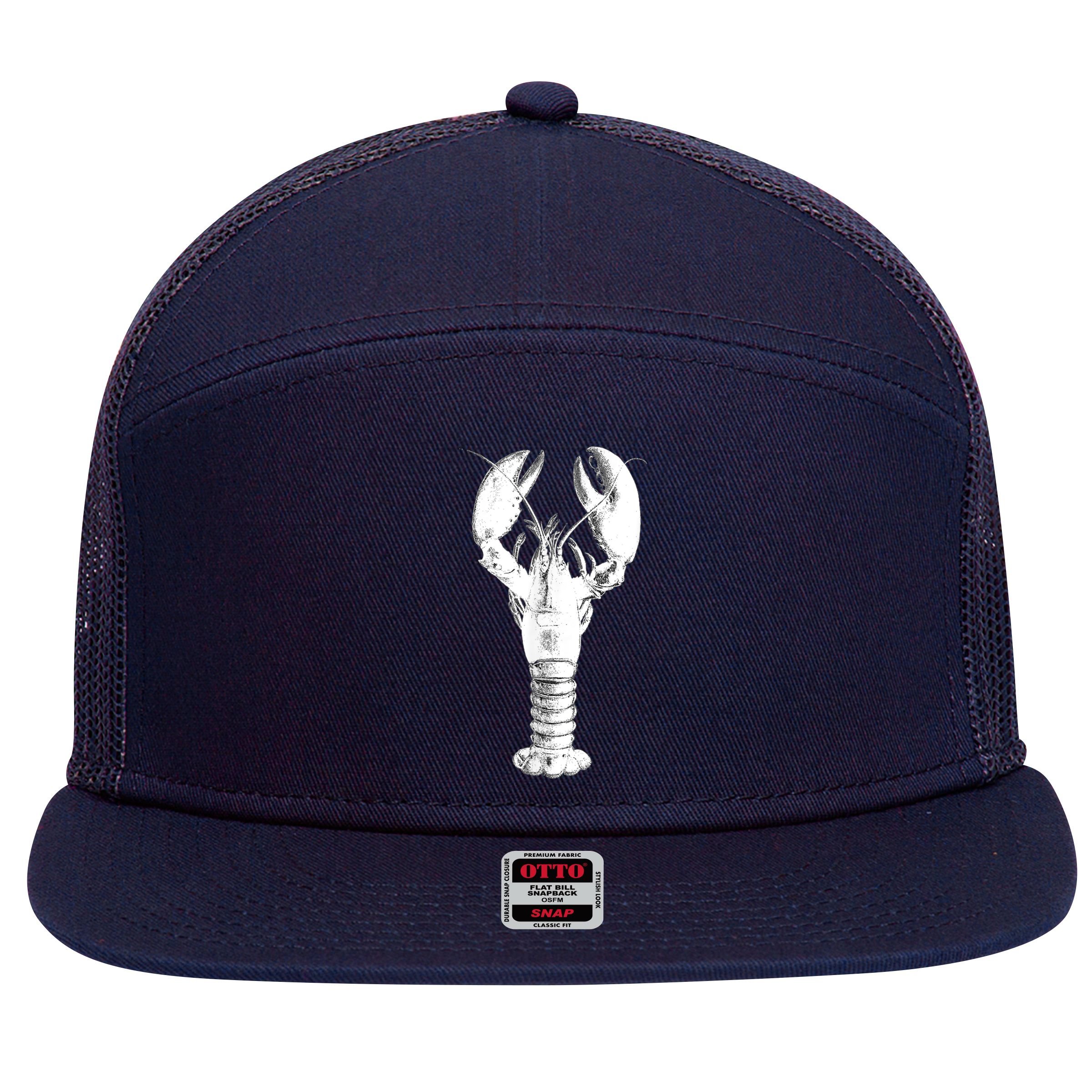 Large Maine Lobster in White Tee 7 Panel Mesh Trucker Snapback Hat