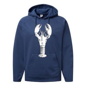 Large Maine Lobster in White Tee Performance Fleece Hoodie