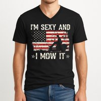 Lawn Mowing Landscaping I'm Sexy And I Mow It Flag V-Neck T-Shirt