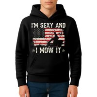Lawn Mowing Landscaping I'm Sexy And I Mow It Flag Kids Hoodie