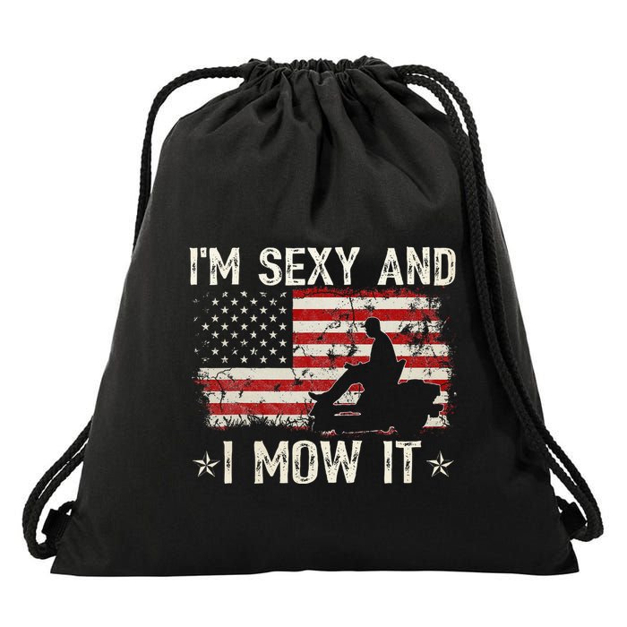Lawn Mowing Landscaping IM Sexy And I Mow It Flag Drawstring Bag