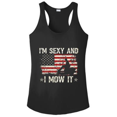 Lawn Mowing Landscaping IM Sexy And I Mow It Flag Ladies PosiCharge Competitor Racerback Tank