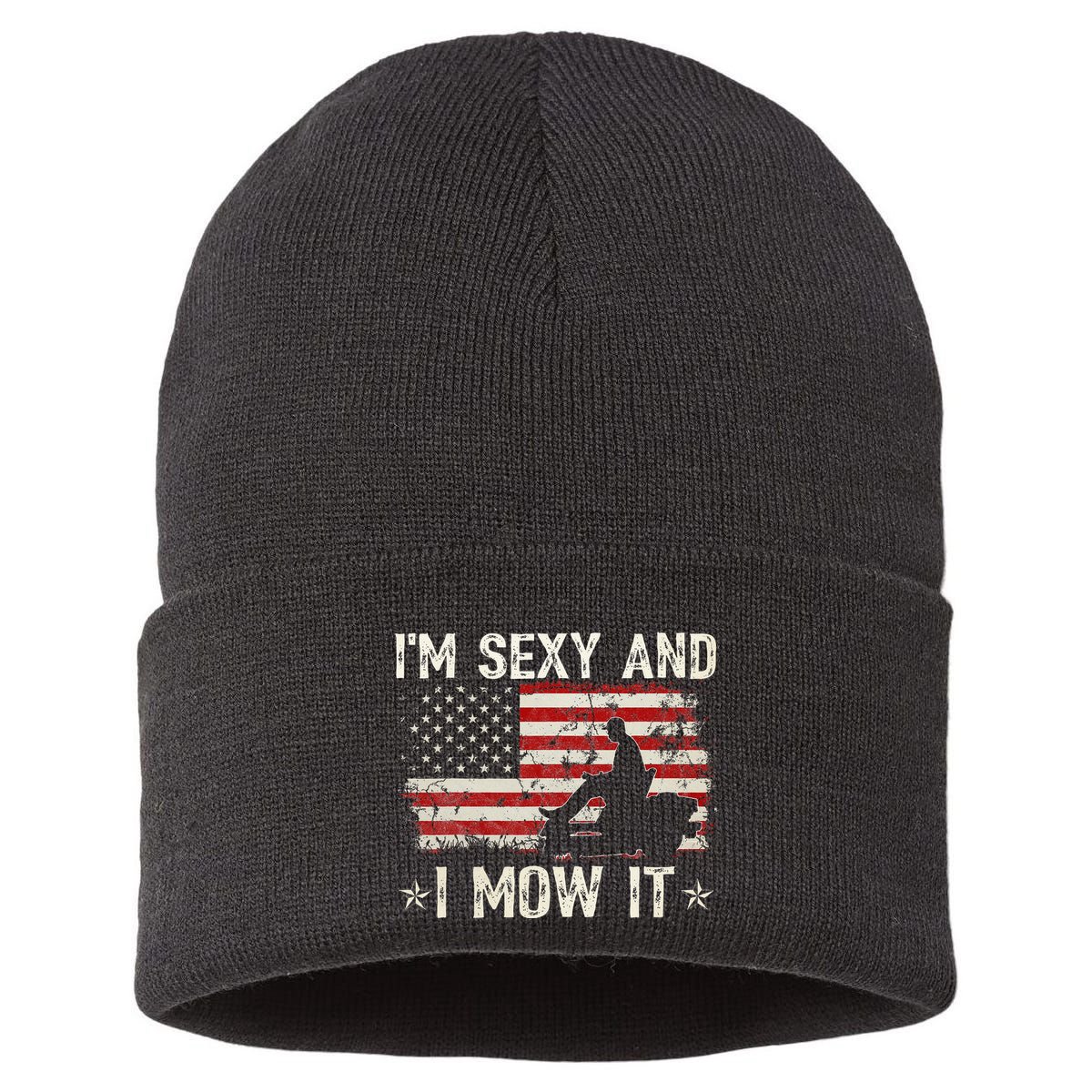 Lawn Mowing Landscaping IM Sexy And I Mow It Flag Sustainable Knit Beanie