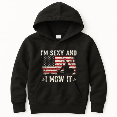 Lawn Mowing Landscaping IM Sexy And I Mow It Flag Kids Hoodie