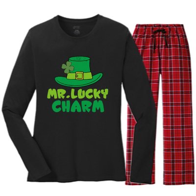 Leprechaun Mr Lucky Charm St Patricks Day Women's Long Sleeve Flannel Pajama Set 