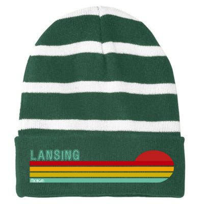 Lansing Michigan Striped Beanie with Solid Band