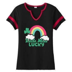 Little Miss Lucky Rainbow St Patrick's Day Ladies Halftime Notch Neck Tee