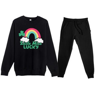 Little Miss Lucky Rainbow St Patrick's Day Premium Crewneck Sweatsuit Set