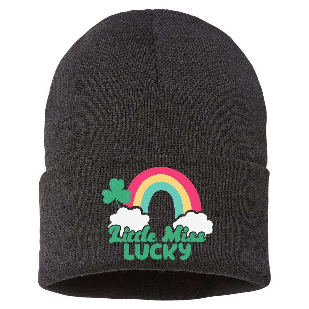 Little Miss Lucky Rainbow St Patrick's Day Sustainable Knit Beanie