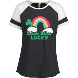 Little Miss Lucky Rainbow St Patrick's Day Enza Ladies Jersey Colorblock Tee