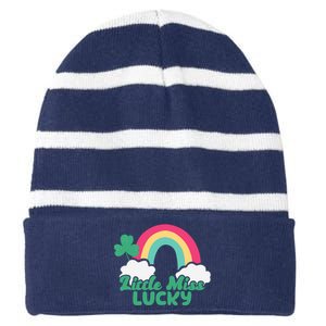 Little Miss Lucky Rainbow St Patrick's Day Striped Beanie with Solid Band