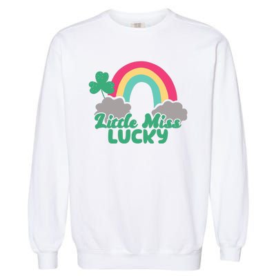 Little Miss Lucky Rainbow St Patrick's Day Garment-Dyed Sweatshirt