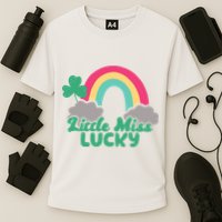Little Miss Lucky Rainbow St Patrick's Day Cooling Performance Crew T-Shirt