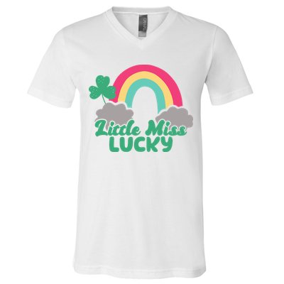 Little Miss Lucky Rainbow St Patrick's Day V-Neck T-Shirt