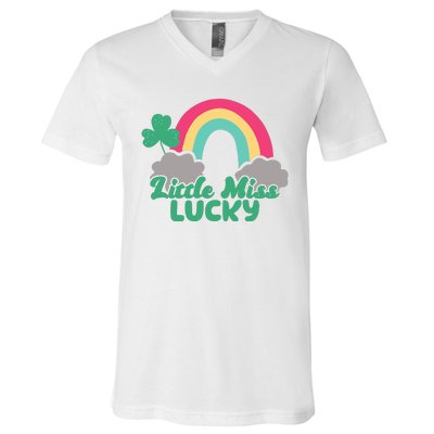 Little Miss Lucky Rainbow St Patrick's Day V-Neck T-Shirt