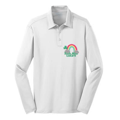 Little Miss Lucky Rainbow St Patrick's Day Silk Touch Performance Long Sleeve Polo