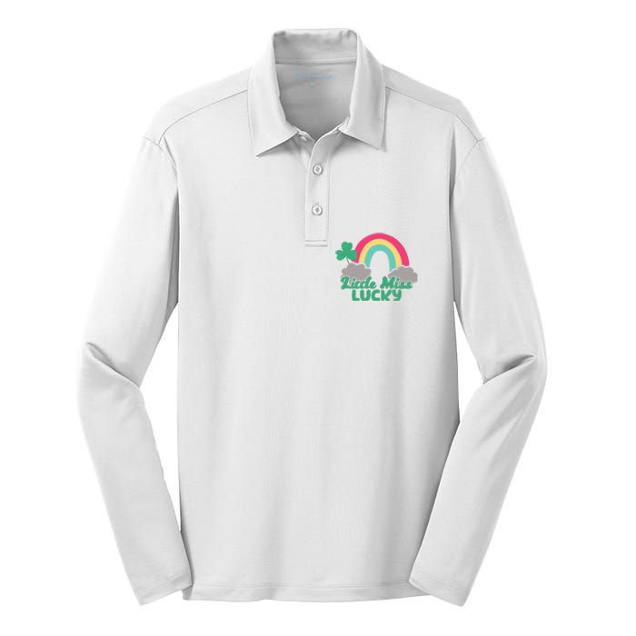 Little Miss Lucky Rainbow St Patrick's Day Silk Touch Performance Long Sleeve Polo