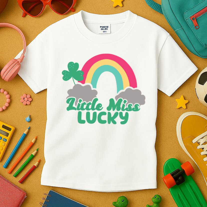 Little Miss Lucky Rainbow St Patrick's Day Kids T-Shirt