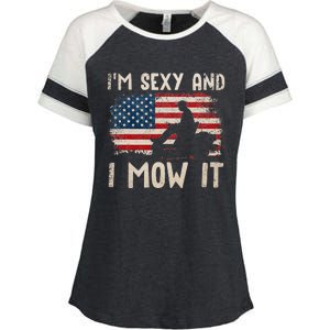 Lawn Mowing Landscaping Im Sexy And I Mow It Flag Enza Ladies Jersey Colorblock Tee