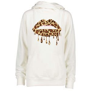 Leo Mouth Lip Bite Cool Leopard Print Me Cheetah Leo Gift Womens Funnel Neck Pullover Hood