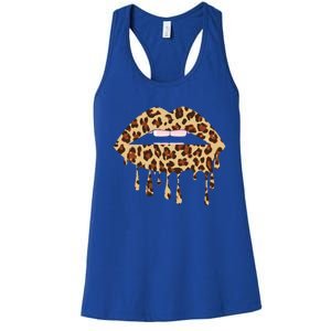 Leo Mouth Lip Bite Cool Leopard Print Me Cheetah Leo Gift Women's Racerback Tank